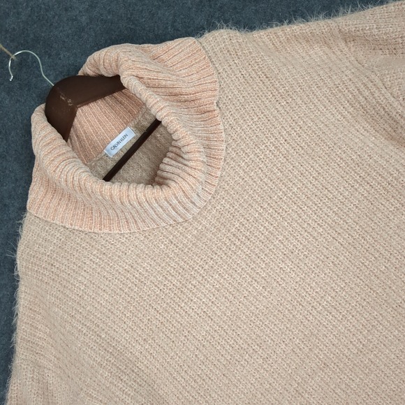 Calvin Klein Sweaters - Calvin Klein Womens Peach Pink Cowl Neck Fuzzy Eyelash Knit Sweater Large L